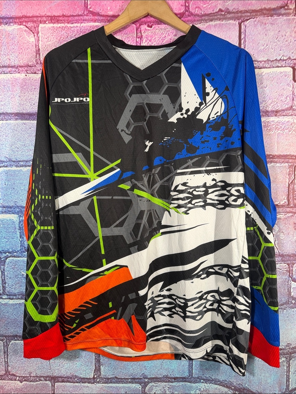 Motocross Jersey Men’s Large Black Blue Orange MX Dirt Bike Racing Shirt